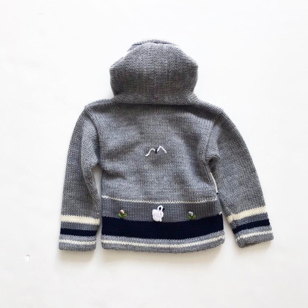 Hand knit farm scene hooded sweater looks 2/3T - Picture 4 of 4